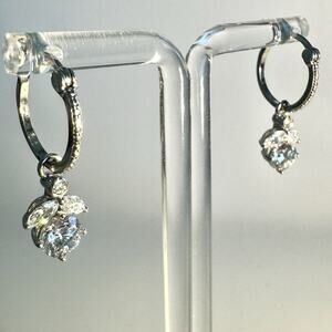 PAJ 925 CZ Sterling Silver Angel Dangle Earrings Leverback Signed Vintage Bridal